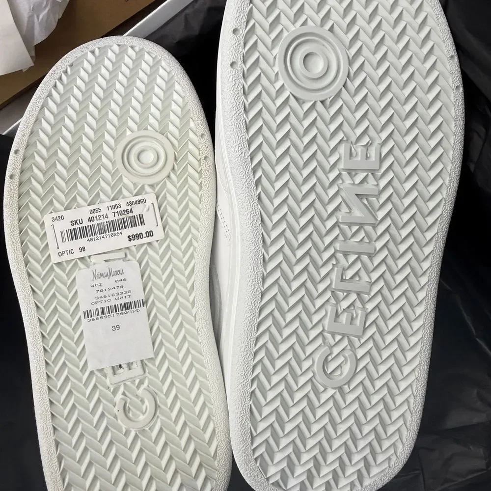 CELINE BLOCK SNEAKERS 50mm WEDGE OUTSOLE IN CALFSKIN Optic White Size 39